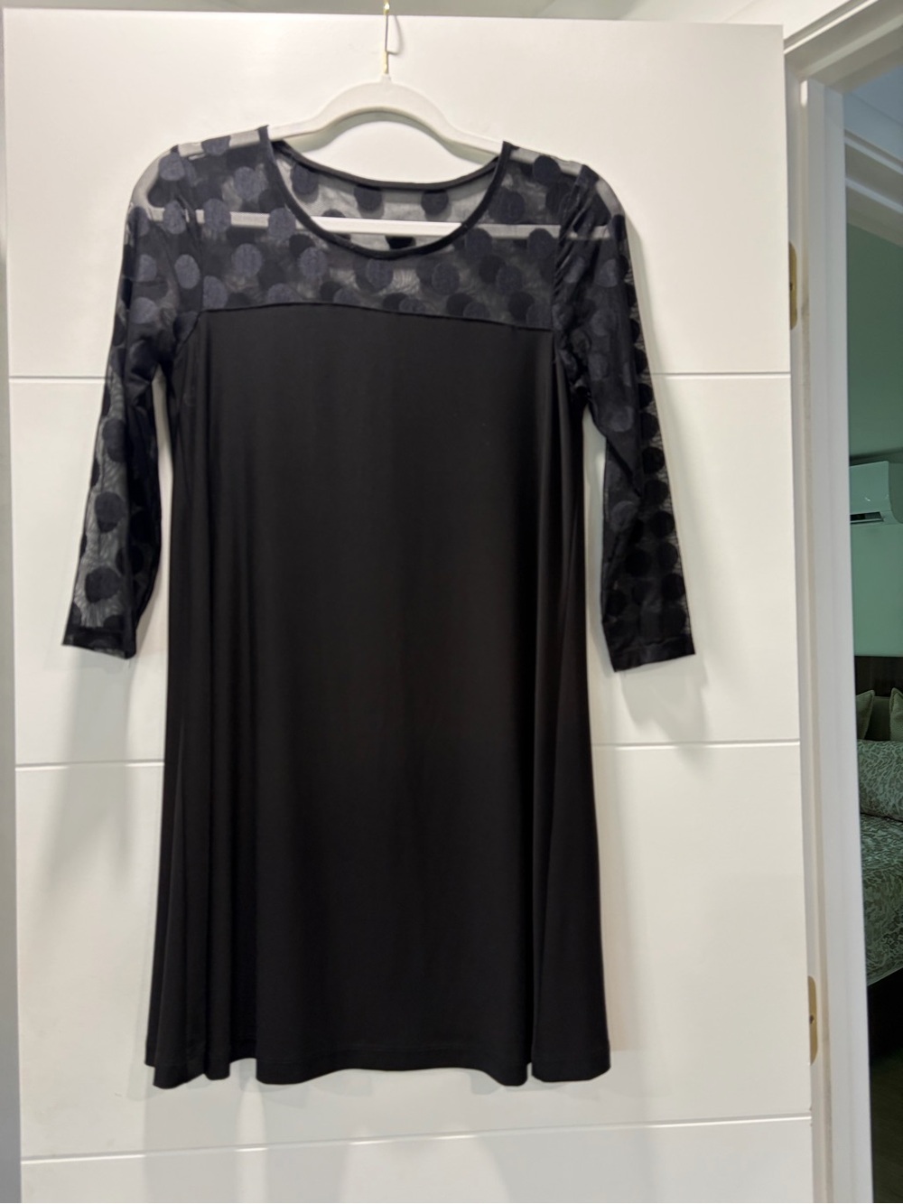Nina Leonard Black A-Line Dress with Patterned Mesh Yoke